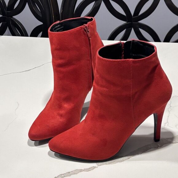 Madden Girl Women’s Sally Red Suede PU Stiletto Booties Ankle Boots Size 7.5 - Picture 1 of 12